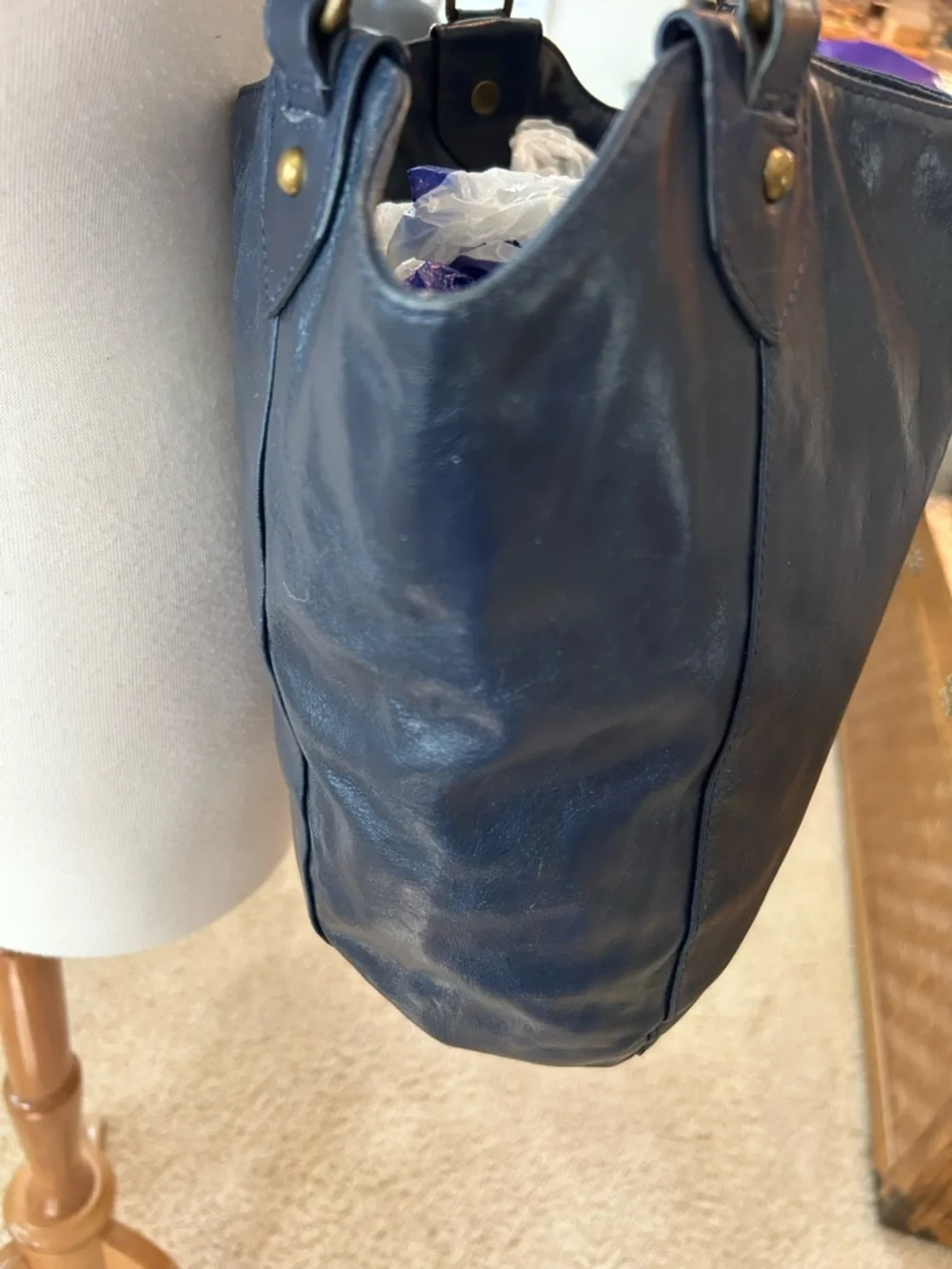 Latigo Navy Leather Tote Bag